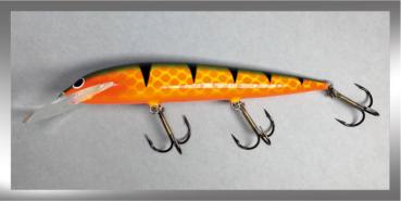 Karikko Wobbler, Länge: 13 cm, Farbe: Orange Perch 113, schwimmend, von Suomen Uistin The Finnish Lure Company (Jarmo Rapala)